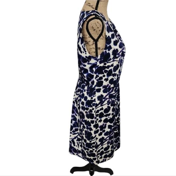 Ann Taylor purple, black, and white watercolor pleated sheath dress size 12 - Picture 3 of 9